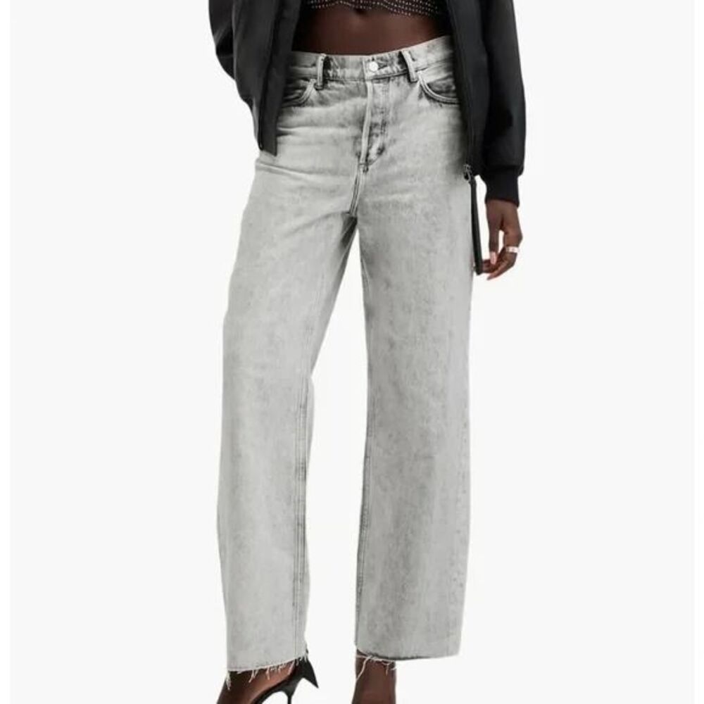 All Saints High-Rise Wendell Button Fly Baggy Straight Leg Raw Edge Hem Gray 31